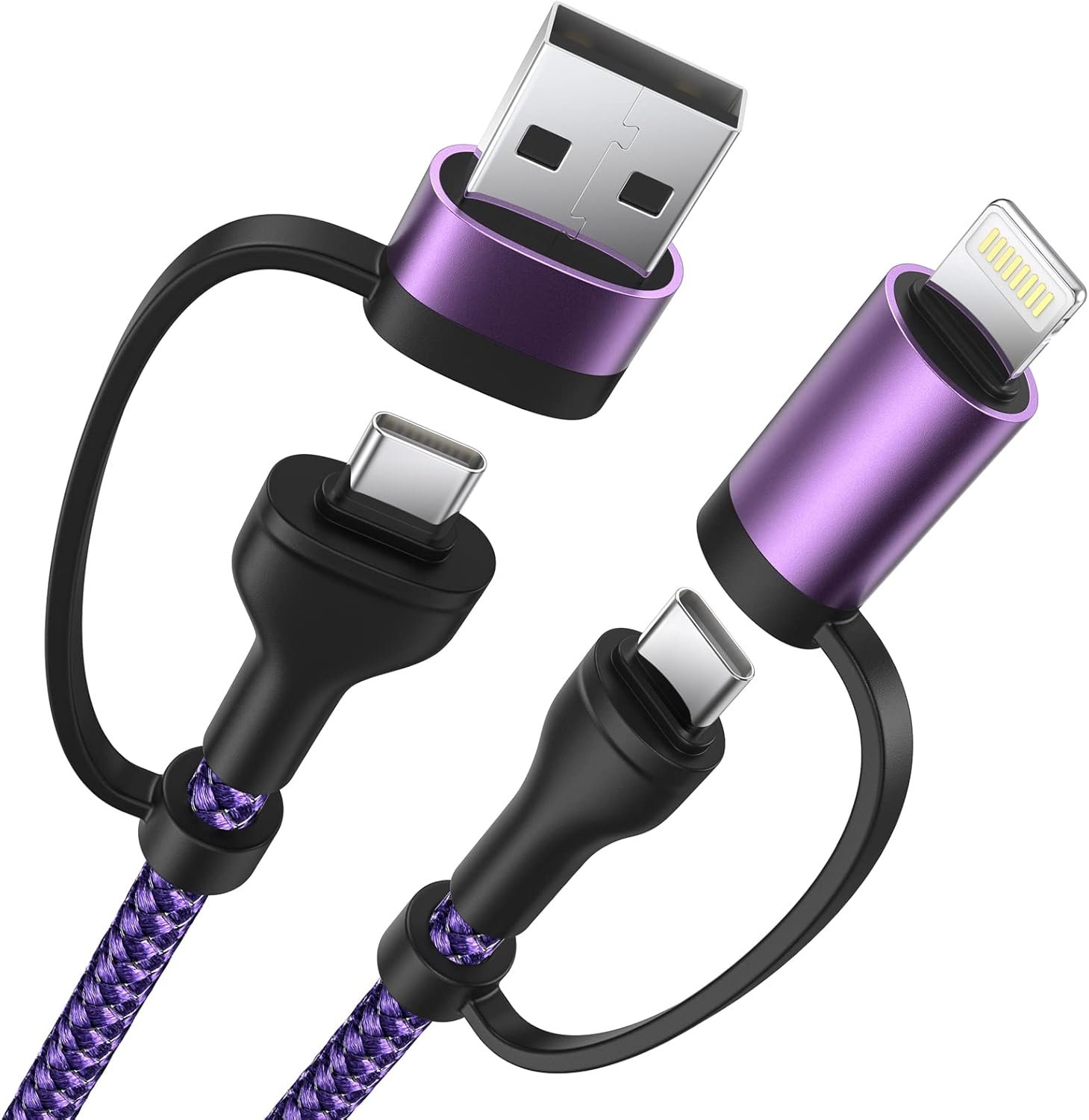 4 in 1 Charging Cable 60W 6FT MFi Certified USB C to Lightning Cable Nylon Braided Multi iPhone Charger Cord USB C Cable for iPhone 17 16 15 14 Pro/Max/iPad/Samsung/MacBook/