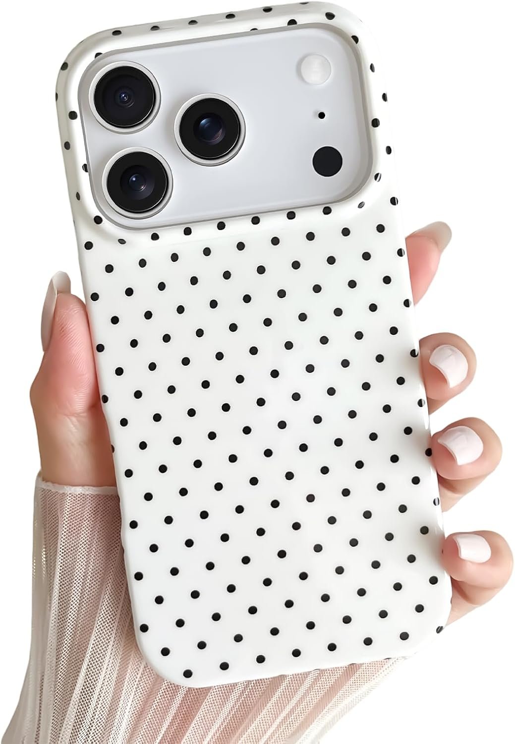 for iPhone 17 Pro Max Case Cute Polka Dot Phone Case Soft TPU Slim Shockproof Phone Cover for Women Girls, White