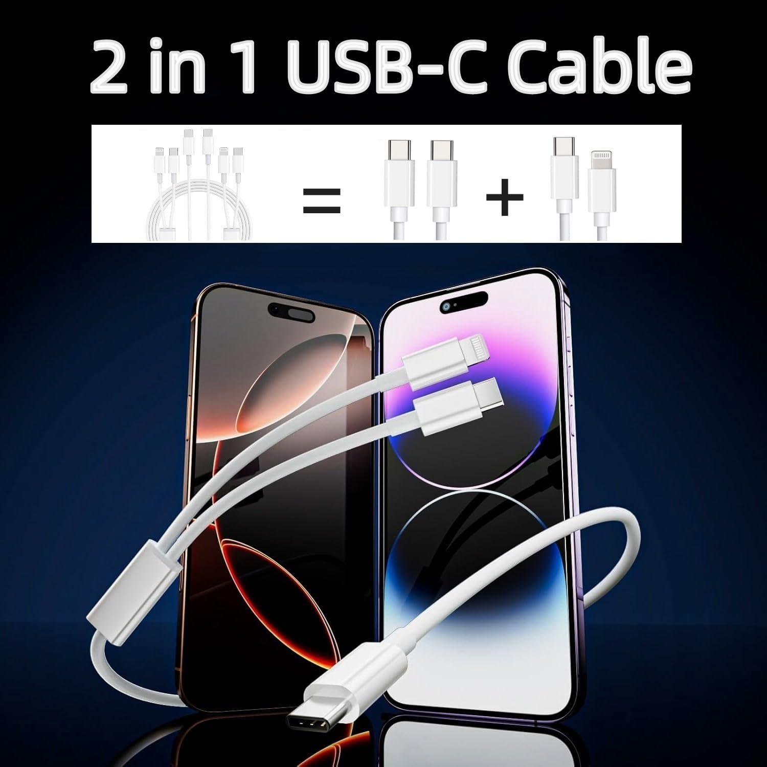 2-Pack 6Ft Charging Cable,Fast Charger to USB C Cable,2 in 1 Multi Chargers Cable Cord 6FT for /iPhone17 15 16 Pro Max/14/13/12/11 - Image 2
