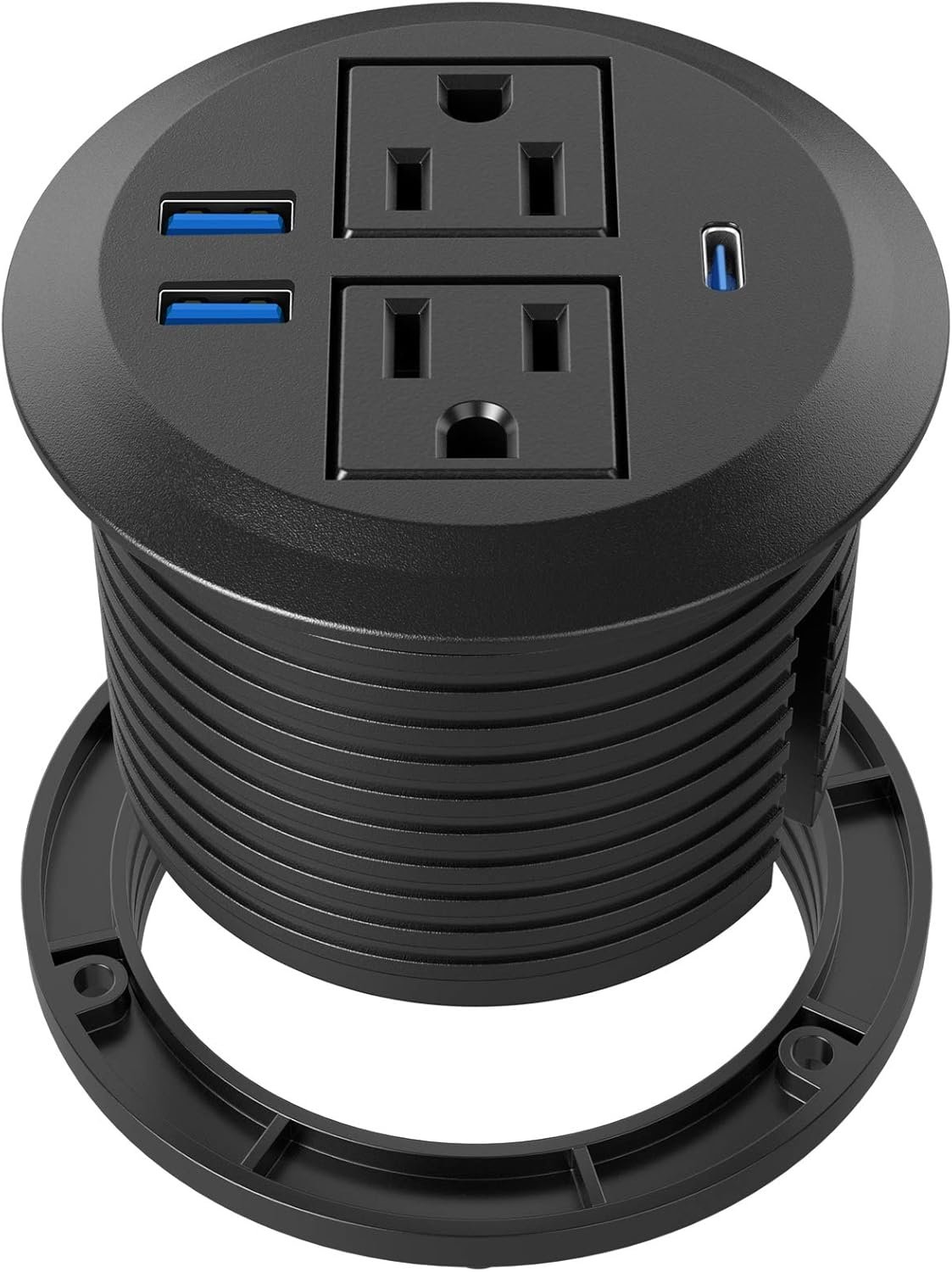 Recessed Power Grommet with AC Outlets, 20W USB-C,Flush-Mount,Black | 3inch Hole Flush-Mount for Desktop,Workspace Essential Desk Outlet,ETL Listed