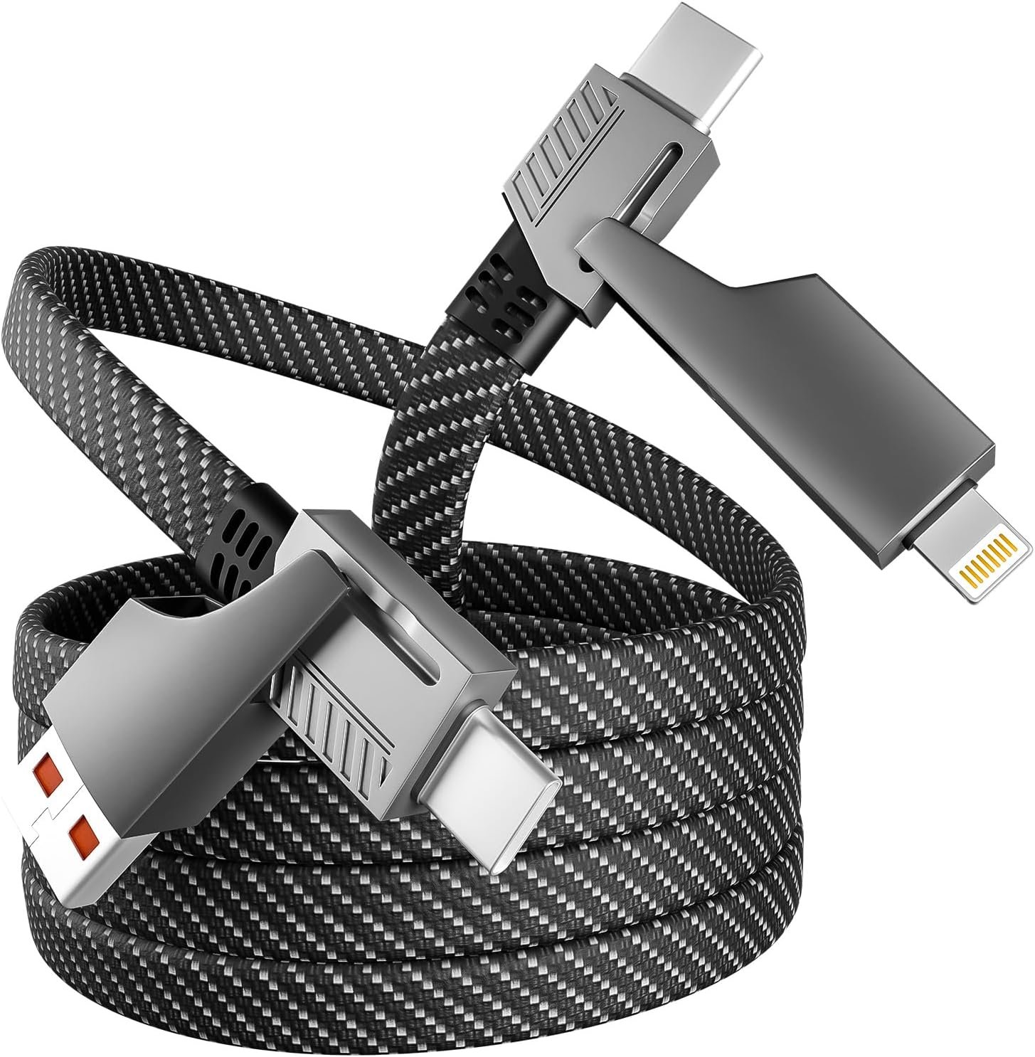 4 in 1 Charging Cable Fast Charging 65W, USB C Cable 4-in-1 USB Multi Charging Cable with E-Mark Chip, Multiple iPhone Charger Cord for iPhone 17-12 Series/Pad/Android/Tablets More, Cable(4FT)