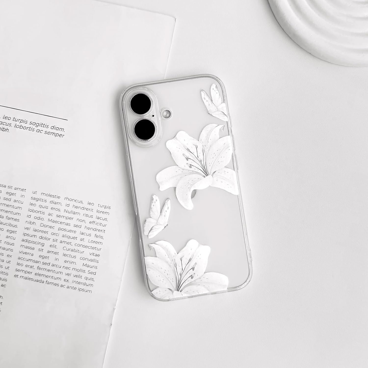 Compatible for iPhone 17 Case Clear Cute Butterfly Lily Flower Floral Pattern for Women Girls Full Camera Lens Clear Slim Shockproof Protective Phone Cover - White - Image 2