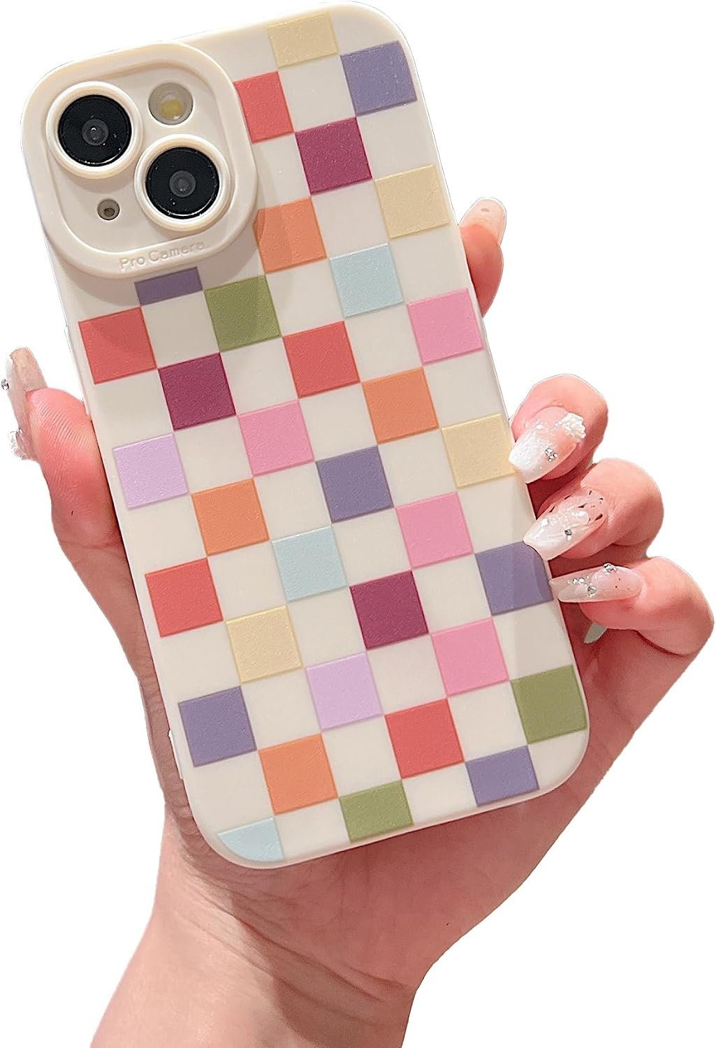 Compatible with iPhone 14 Case Cute Checkered Pattern Design for Girls Women, Soft Silicone Shockproof Protective Designed for iPhone 14 Case-Colorful