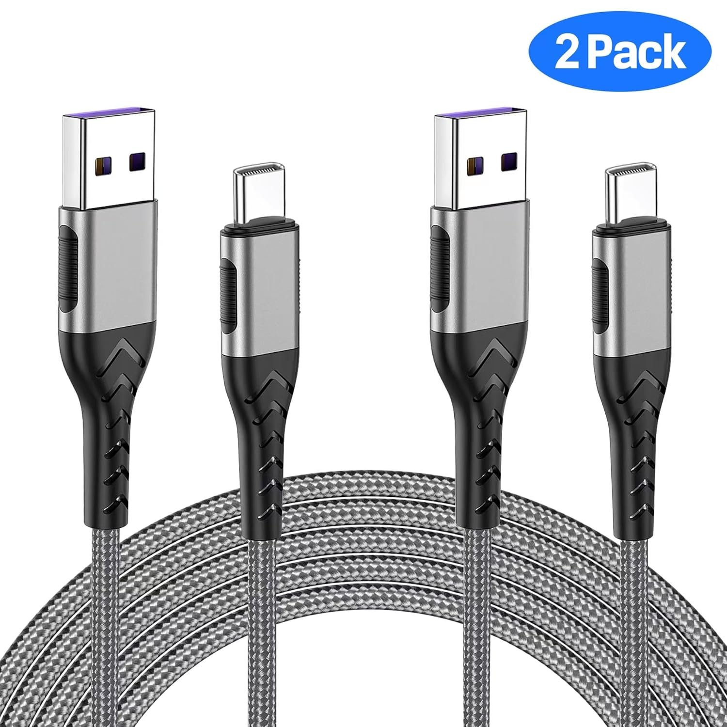 USB C Cable, Upgarded 2Pack 10ft Fast USB Type C Charging Cable for Android/Phone/Pad/Laptop, Type C Charger Braided USB Cable Compatible withi Phone 17/16/15/Pro/Plus/Max/Sam.Sung-Silver - Image 2