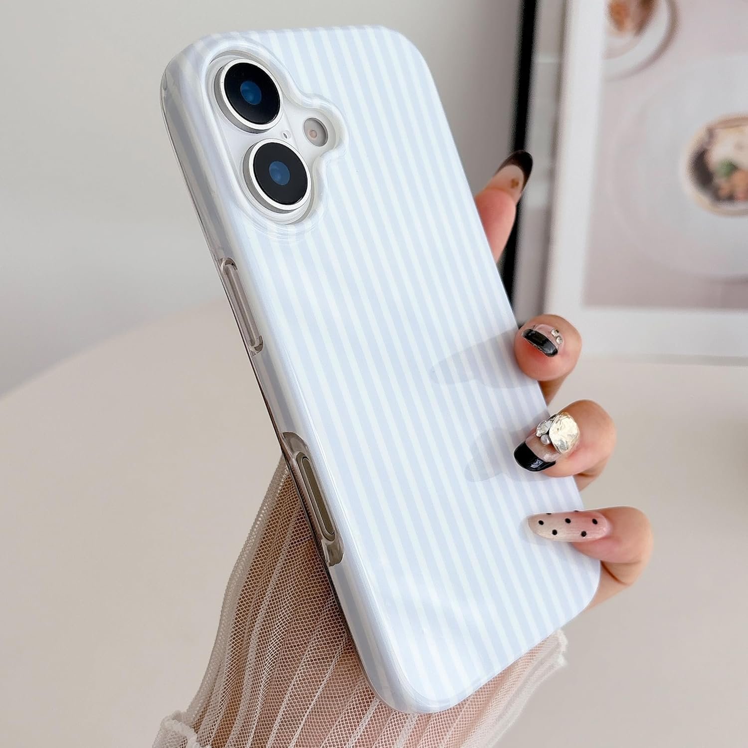 Striped Phone Case for iPhone 17, Fashion Retro Stripe Pattern Aesthetic Cover, Soft TPU Slim Shockproof Case for Girls Women-Blue - Image 2